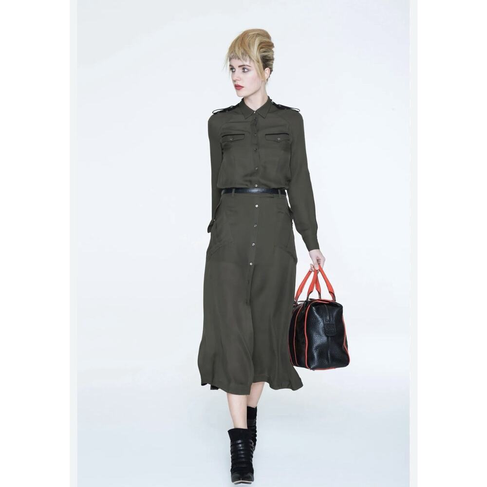 L.A.M.B. Gwen Stefani Silk Military Midi Dress Olive Green Utility Size 6
